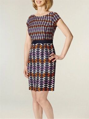 Boden Womens Dress  Silk Blend Sheath Striped Geometric Size 6 Multicolor